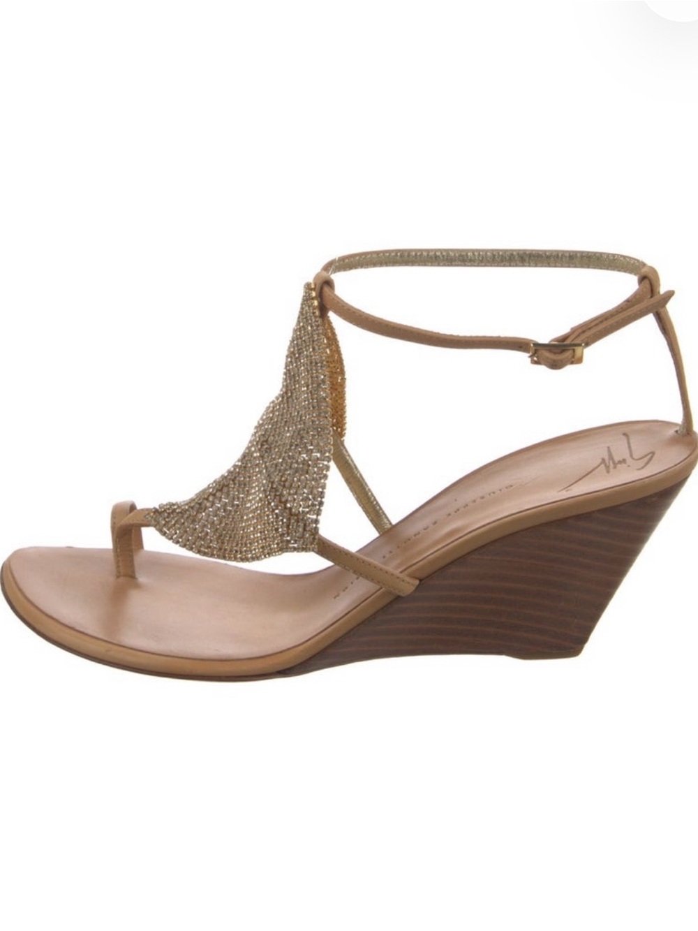 Giuseppe Zanotti Gold Crystal Mesh T-Strap Sandals - Picture 5 of 5